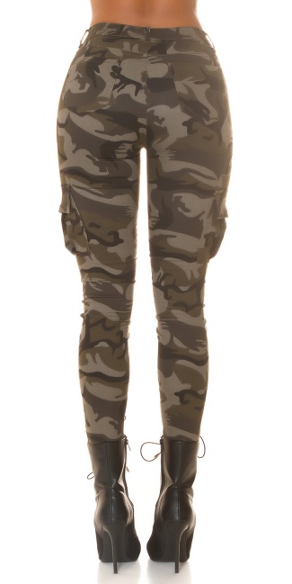 Hoge taille cargo skinny jeans camouflage